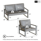 Divano da salotto in pelle PU a 3 pezzi in stile Mid-Century con 2 poltrone e 1 divanetto