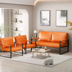 Divano da salotto in pelle PU a 3 pezzi in stile Mid-Century con 2 poltrone e 1 divanetto