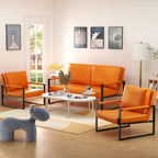 Divano da salotto in pelle PU a 3 pezzi in stile Mid-Century con 2 poltrone e 1 divanetto