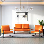 Divano da salotto in pelle PU a 3 pezzi in stile Mid-Century con 2 poltrone e 1 divanetto