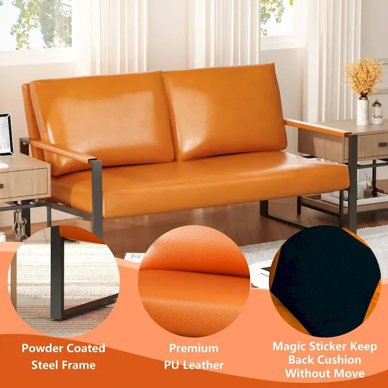 Divano da salotto in pelle PU a 3 pezzi in stile Mid-Century con 2 poltrone e 1 divanetto