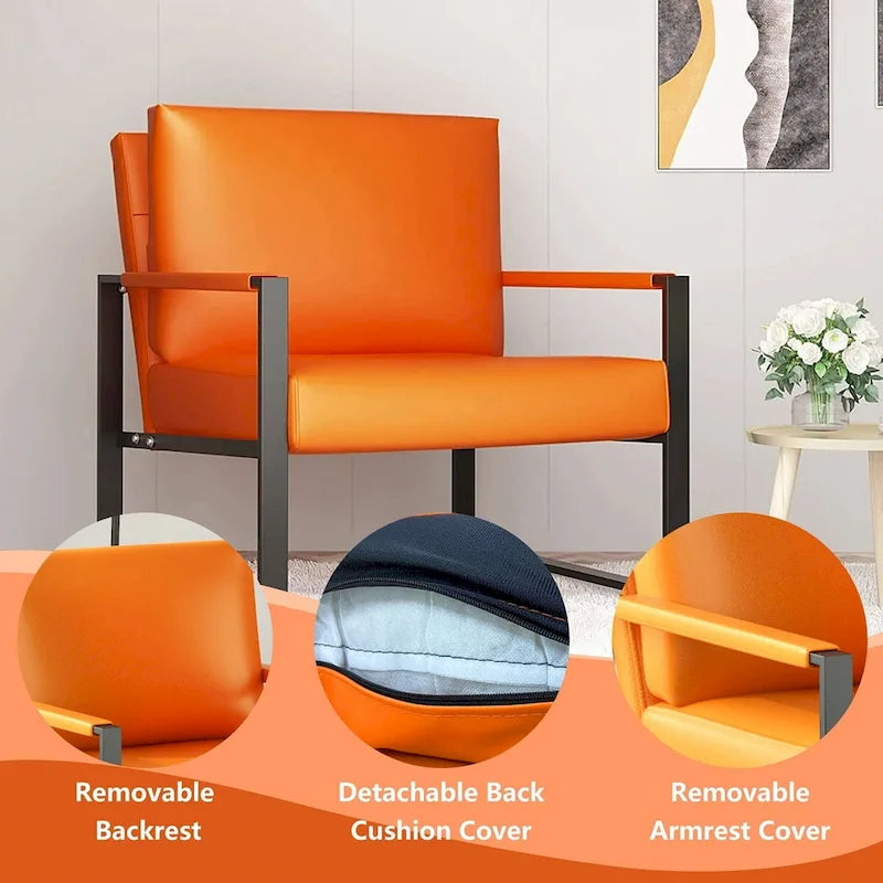 Divano da salotto in pelle PU a 3 pezzi in stile Mid-Century con 2 poltrone e 1 divanetto
