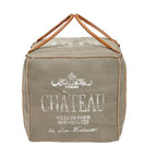 Pouf in tela con manici in pelle - Grigio, Marrone, Bianco, Crema o Beige