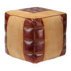 Pouf in tela con manici in pelle - Grigio, Marrone, Bianco, Crema o Beige