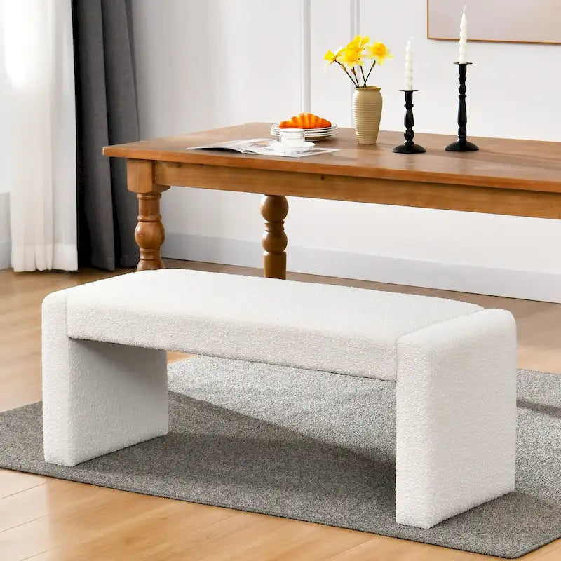 Panca da pranzo imbottita in bouclé, 122 cm di lunghezza