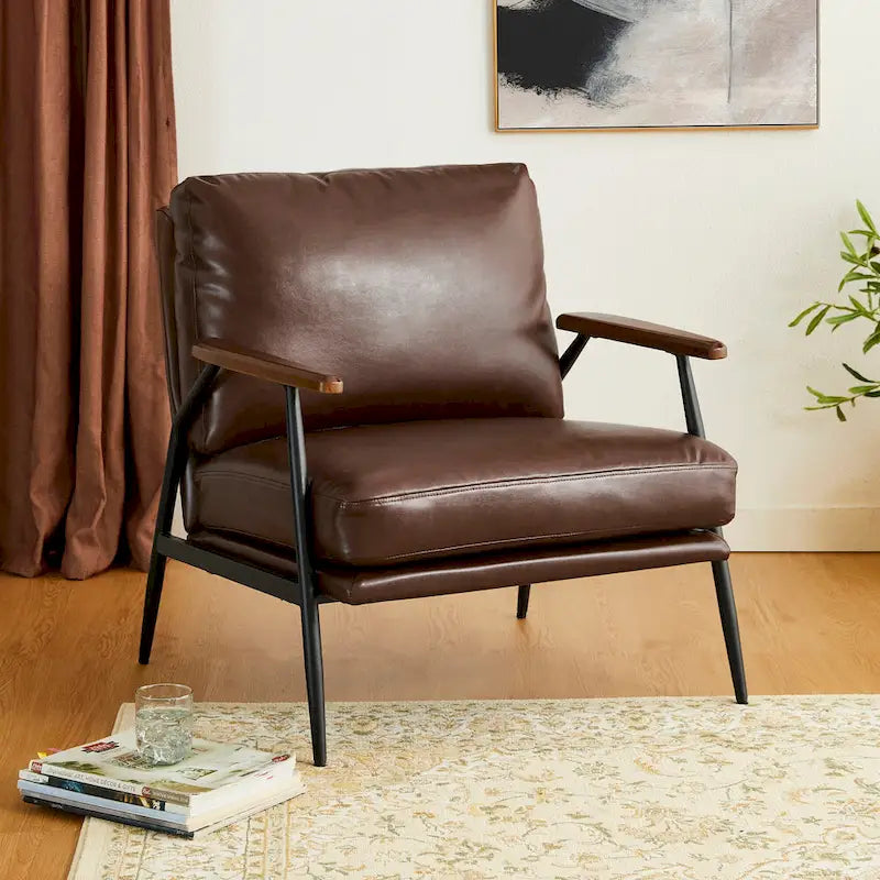 Poltrona moderna Mid-century 28W in morbida pelle PU - 28 L x 31 P x 30,75 A