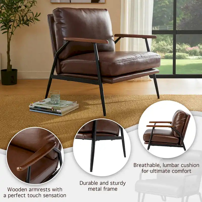 Poltrona moderna Mid-century 28W in morbida pelle PU - 28 L x 31 P x 30,75 A