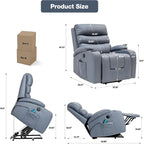 Poltrona reclinabile oversize elettrica con massaggio e riscaldamento in pelle PU, con tasche, portabicchieri e porta USB