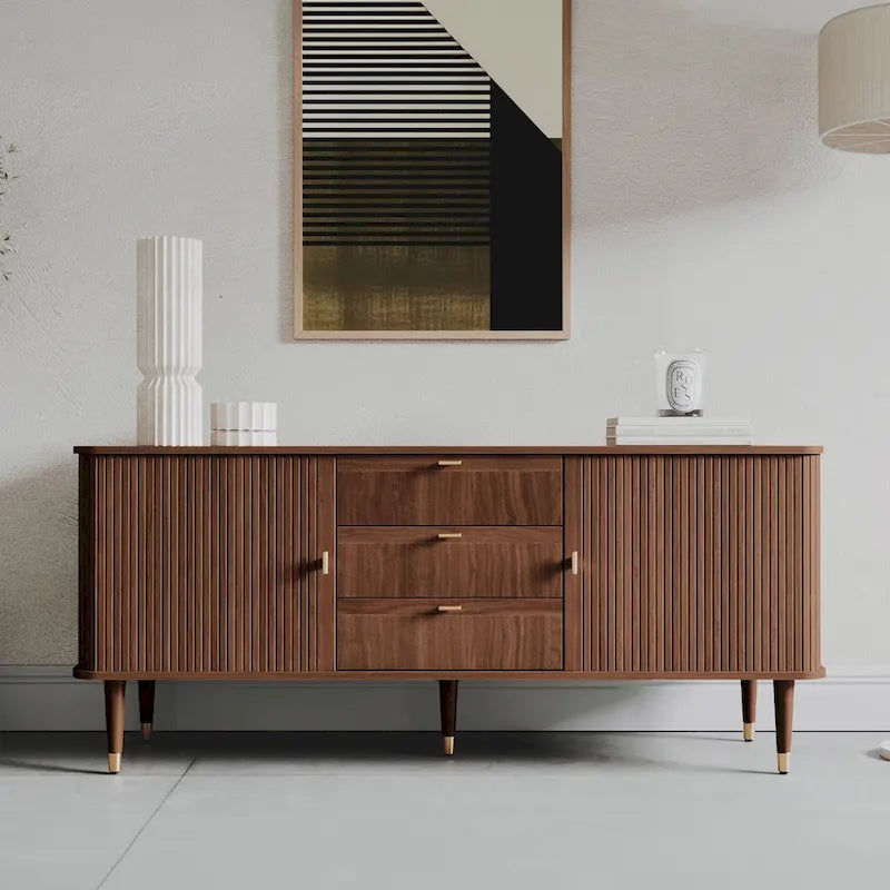 Madia in Legno di Noce con Ante a Tamburo - Mid Century Modern