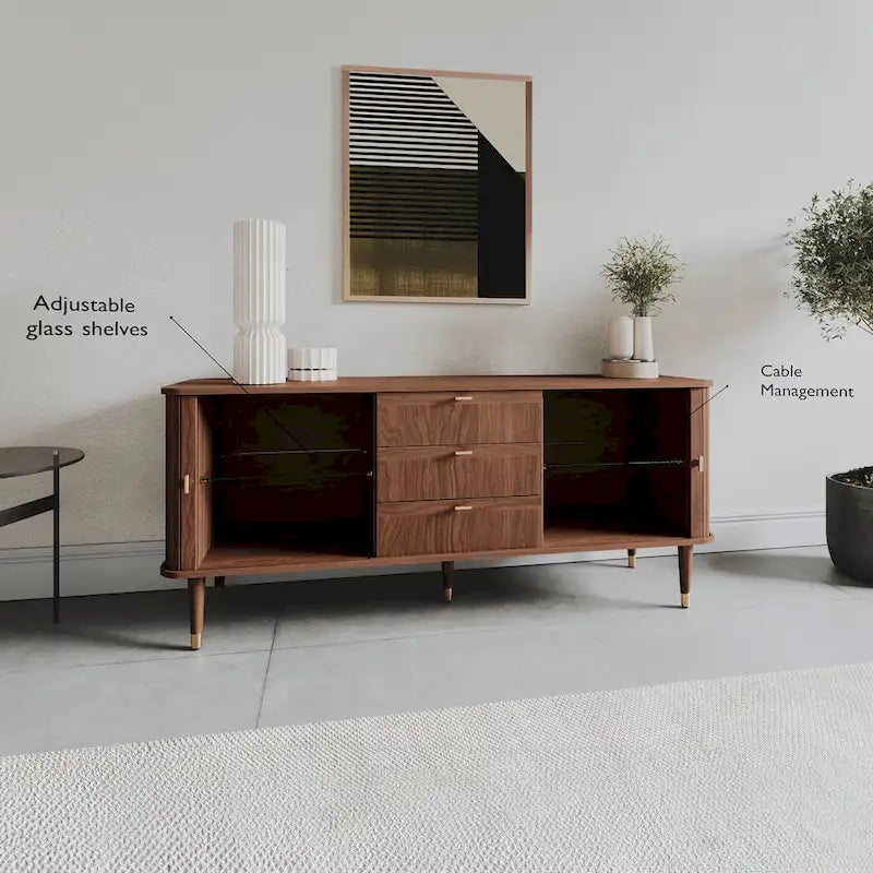 Madia in Legno di Noce con Ante a Tamburo - Mid Century Modern