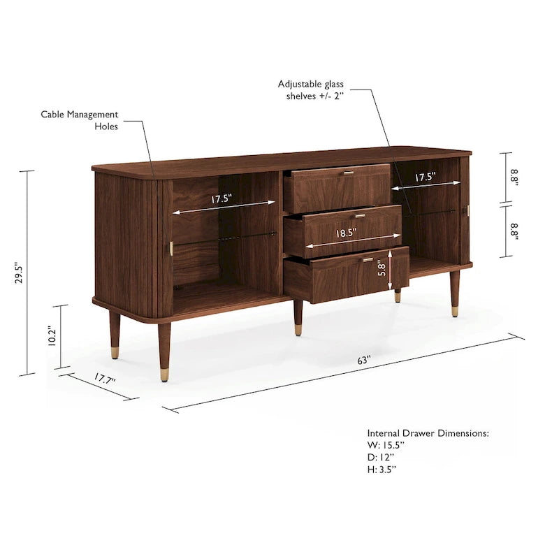 Madia in Legno di Noce con Ante a Tamburo - Mid Century Modern