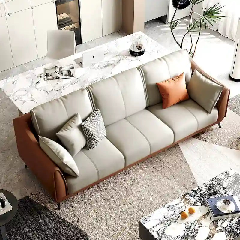 3-Seater Sofa with Black Legs, Modern Faux Leather - three seat